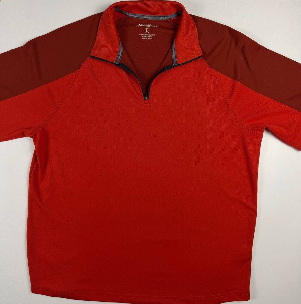 Eddie Bauer Men's Large 1/4 Zip Pullover Red Performance Shirt Long Sleeve